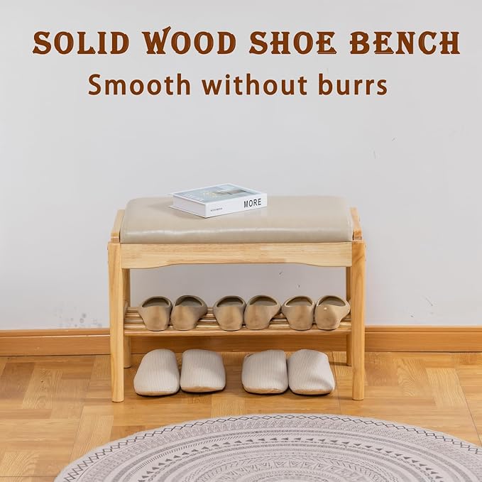 latifolia Small Shoe Bench, Solid Wood Bench - Image 4
