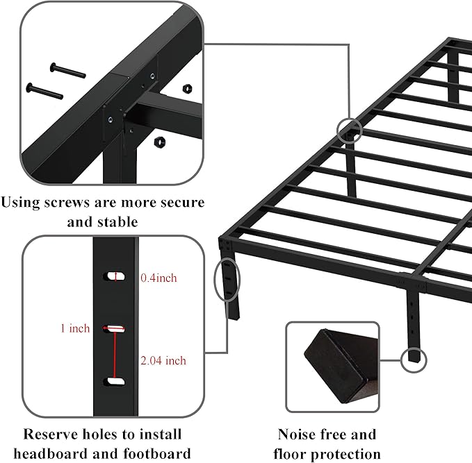 King Bed Frame No Box Spring Needed, 14 Inch Heavy Duty King Platform Bed Frame - Image 7