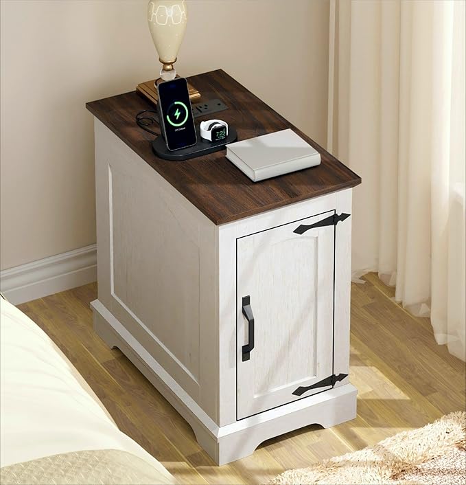 End Tables Set of 2 with Charging Station, 13.8" W Narrow Side Table with - Image 2