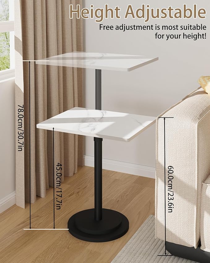 Small Side Table, Height Adjustable Nightstand, Square Indoor Metal Plant Stand - Image 3