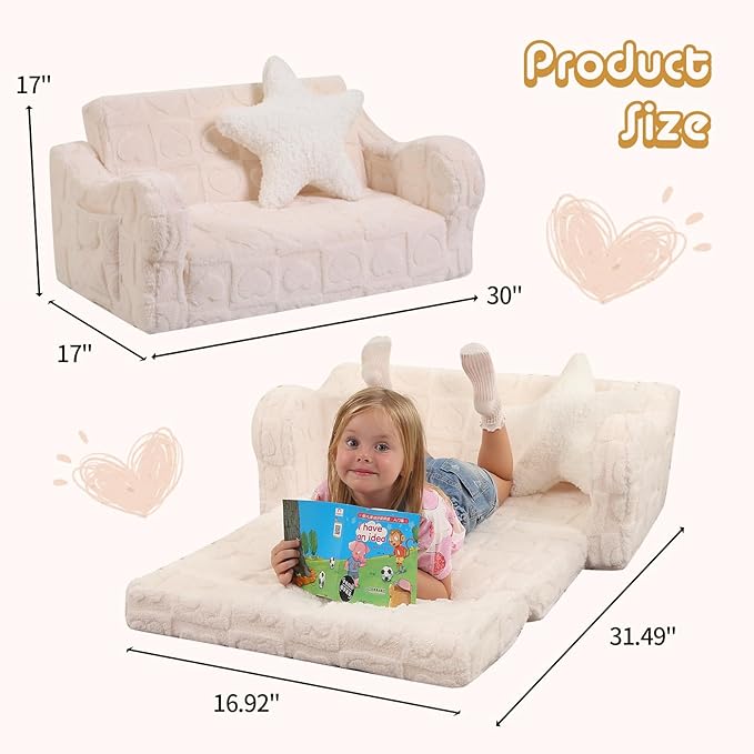 Extra Wider Seating Toddler Couch, 2-in-1 Toddler Soft Couch Fold Out - Image 3