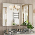 Bronze Bathroom Mirror 48x32 Inch, Brushed Bronze Metal Frame Mirror by JISOSO