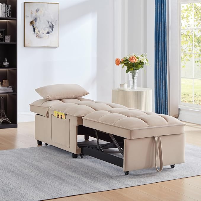 KEIKI Velvet Single Convertible Sleeper Chair Sofa Bed - Image 5