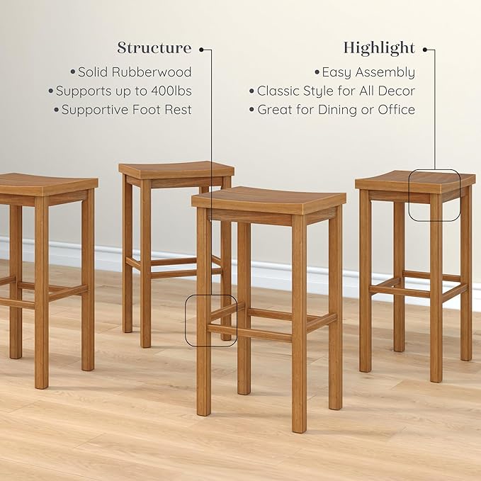 Grain & Grove Smith Collection Set of 4 Solid Wood Bar Stools, 30 inch - Image 4