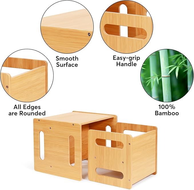 Kids Table and Chair Set, Montessori Weaning Table and Chair, Natural Bamboo - Image 6