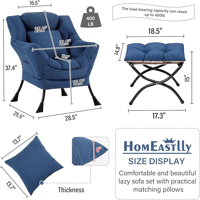 Lazy Chair with Ottoman, Reading Chair with a Pillow, Leisure Sofa Armchair - Image 2
