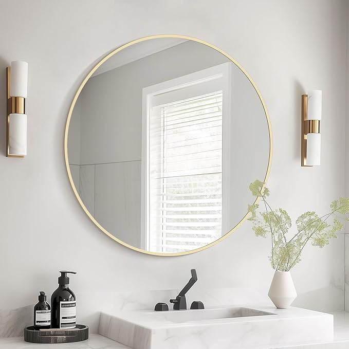 HOMECOOKIN Round Wall Mirror 24" Gold Circle Mirror - Image 2
