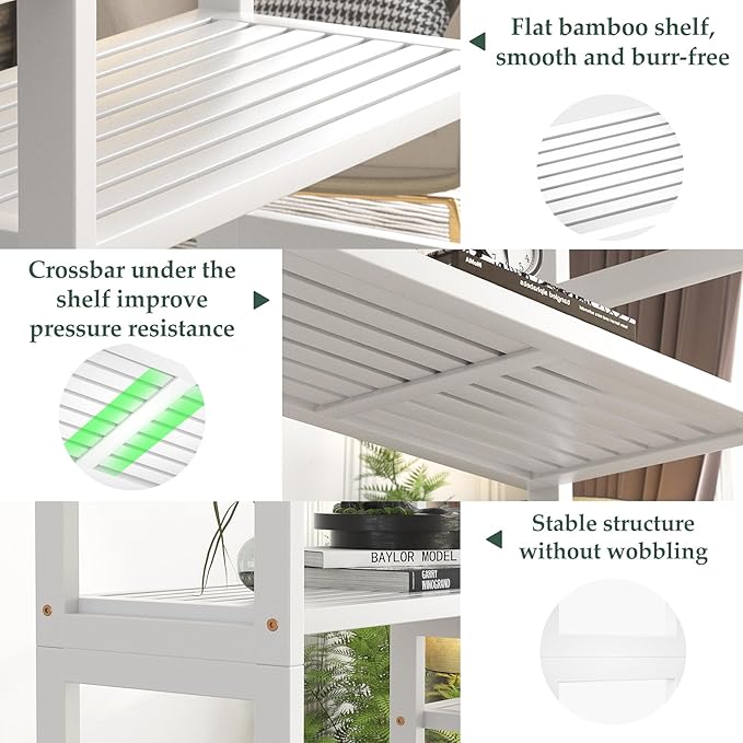 Homykic Double Wide Bamboo Bookshelf White, 6-Tier Large Open Bookcase - Image 6