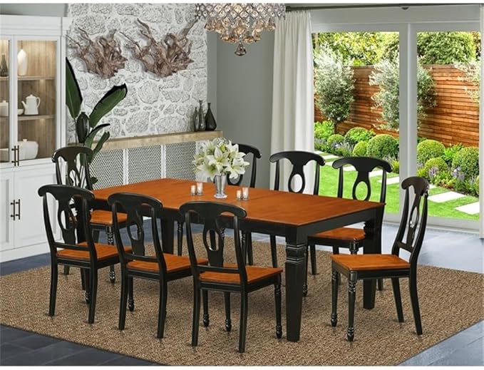 East West Furniture LGKE9-BCH-W 9 Piece Dining Table Set Includes a Rectangle - Image 2