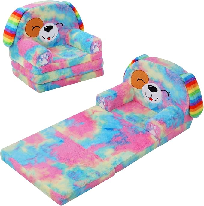 Kids Couch Comfy Foldable Kids Sofa to Lounger 2 in 1 Toddler Chair Plush Baby by Decalsweet