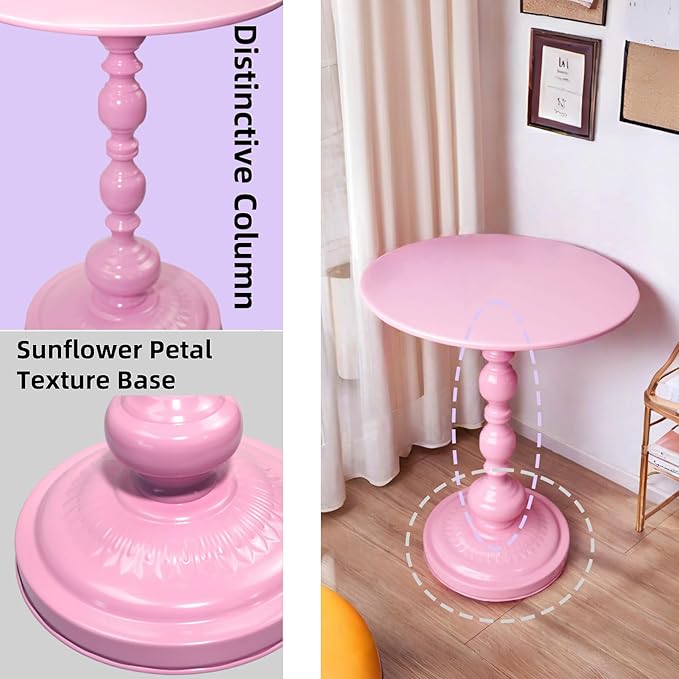 Benkyo Pink Round End Side Table Modern Metal Pedestal Spindle Side Tables - Image 5