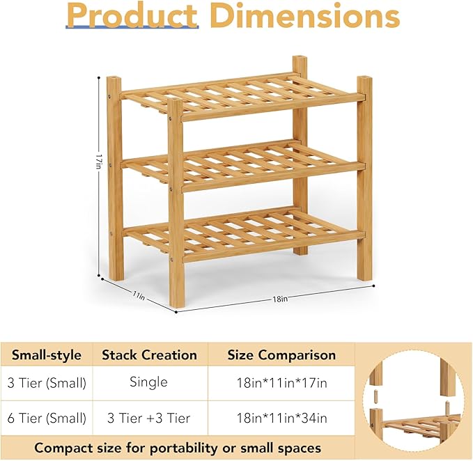 Haddockway small 3 Tier Bamboo Shoe Rack Storage Organizer, Small Space - Image 3