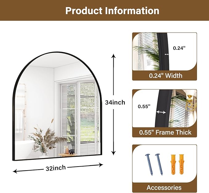 Arched Bathroom Mirror 32" x 34" - Image 4