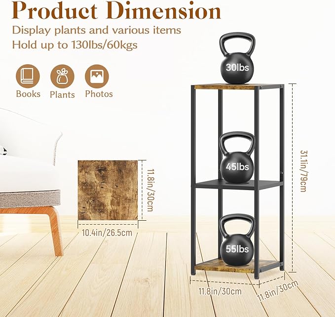 KMOTASUO 3 Tier Tall Plant Stands Indoor, 31 Inch Metal Wood Corner Plant Stand - Image 2
