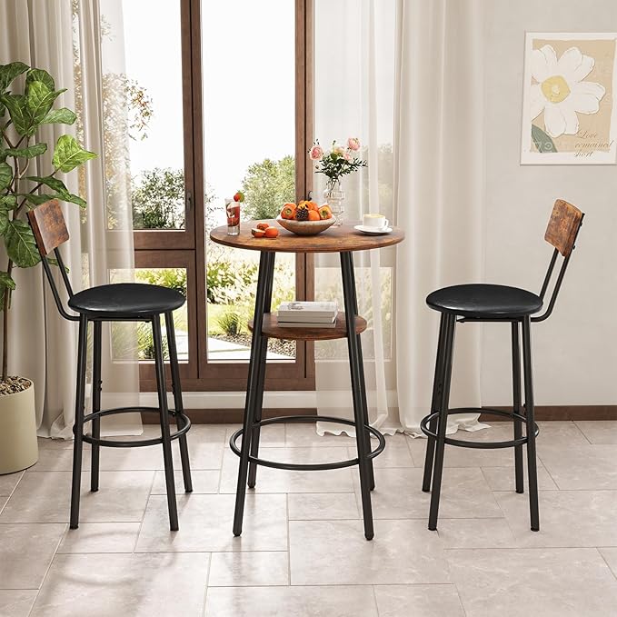 3 Pieces Round Bar Table and Chair Set, Small Dining Table - Image 7