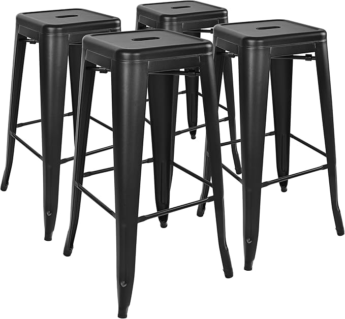 30 Inches Metal Bar Stools, High Backless Stools, Indoor Outdoor Stackable by ELEVON