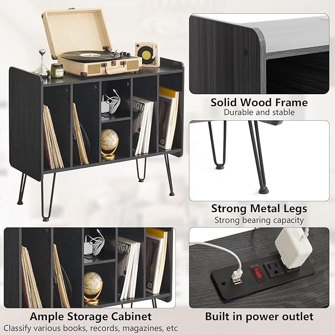 Large Record Player Stand with Vinyl Storage, Holds Up to 200 Albums, Turntable - Image 4