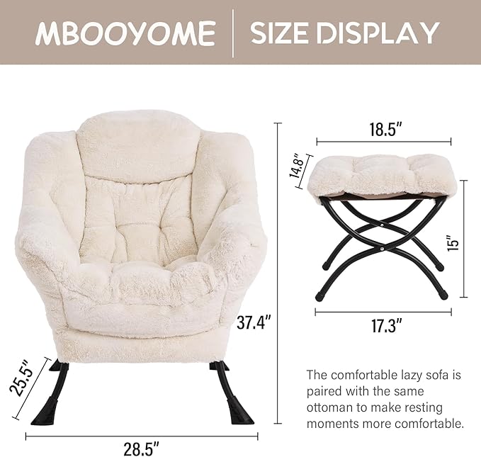 Lazy Chair with Folding Ottoman, Modern Accent Lounge Armchair with Armrests - Image 3