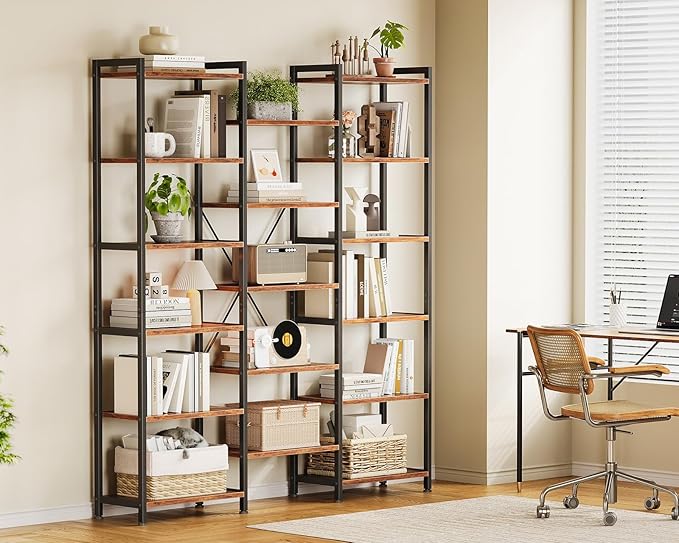 Casaottima Triple 6 Tier Bookshelf, Large Bookcase - Image 3