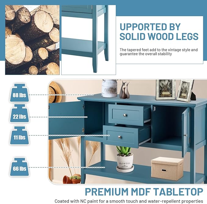 COSTWAY Buffet Sideboard, with 2 Wood Storage Drawers & Open Shelf, Console - Image 6