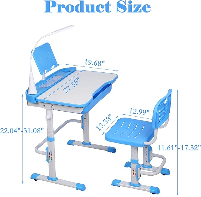 Kids Desk and Chair Set, Height Adjustable Child's School Study Writing Tables - Image 6