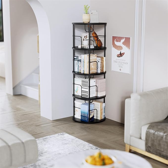 Rotating Bookshelf, 4 Tier Spinning Bookshelf Tower, 360° Display Round Bookcase - Image 6