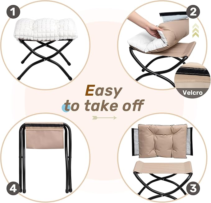 HollyHOME 15" Folding Footrest Stool, Upholstered Small Foldable Ottoman - Image 5
