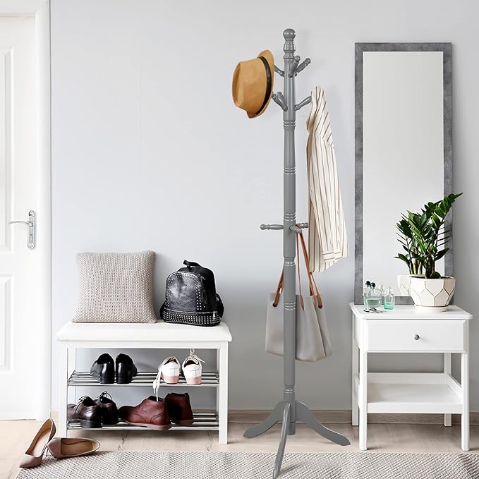 Tangkula Wood Coat Rack Freestanding, Entryway Height Adjustable Coat Stand - Image 4