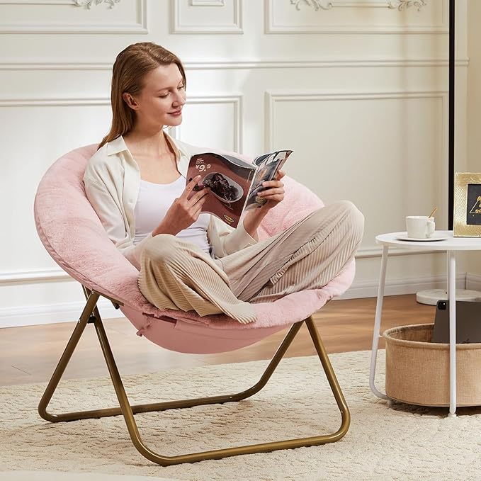 Saucer Chair Faux Fur with Soft and Thick Padded Seat Metal Frame, Modern Style - Image 2