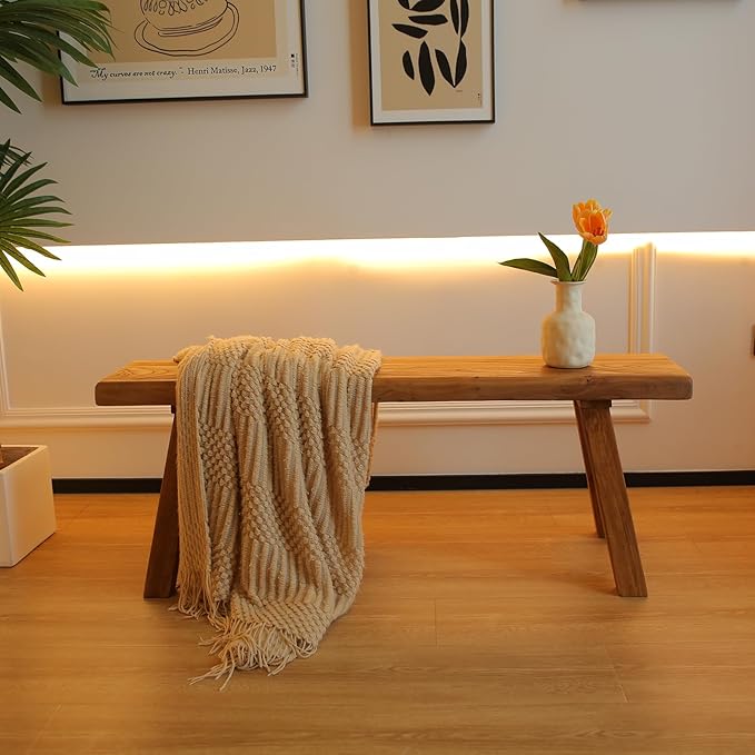 55.1in Wood Bench Indoor – Rustic Farmhouse Entryway Bench, Skinny Bench Design - Image 5
