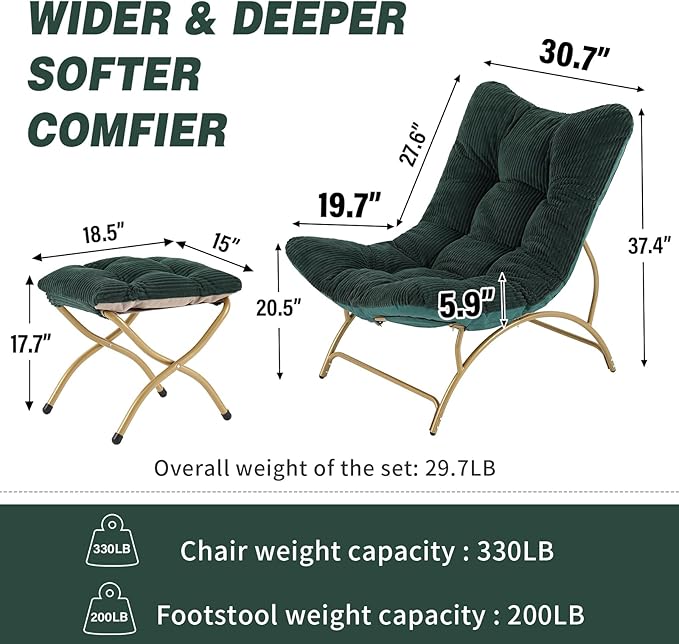 Welnow Accent Chair with Ottoman, Lounge Comfy Soft Leisure Metal Frame Reading - Image 2