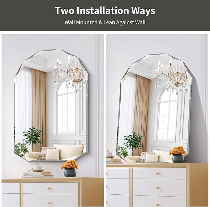 KOCUUY 26"x38" Frameless Mirror, Arched Shape - Image 3