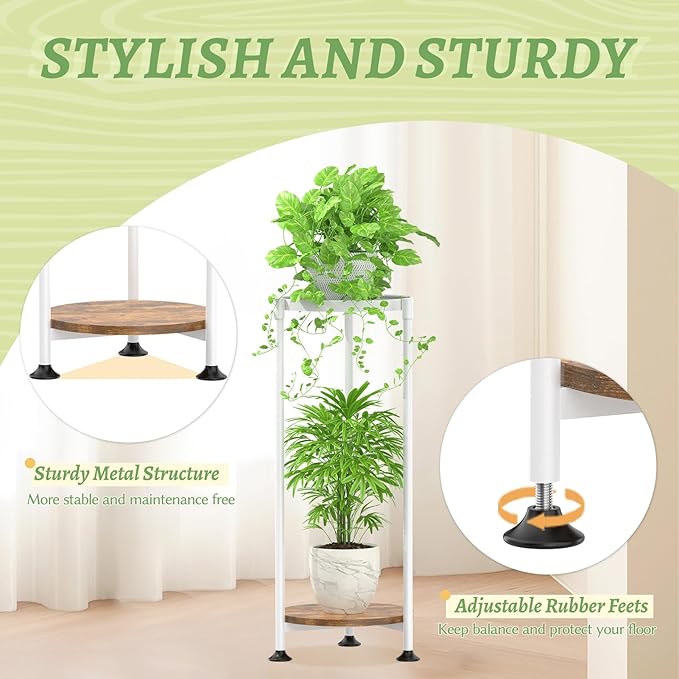 KMOTASUO 2 Tier Plant Stands Indoor, 30 Inch Tall Metal Corner Plant Stand - Image 3