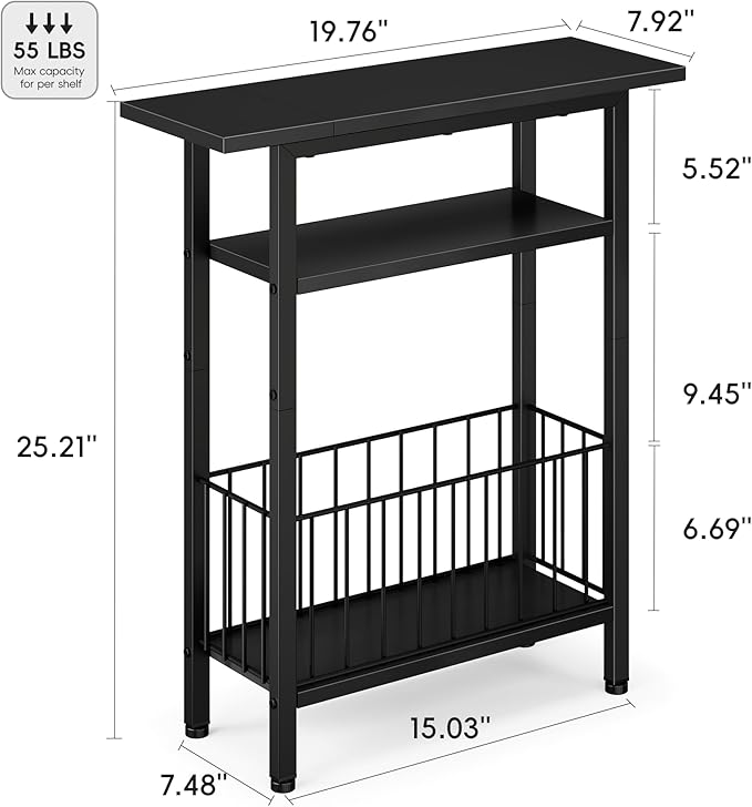 Vagusicc Narrow Side Table, 3-Tier Skinny End Table - Image 3