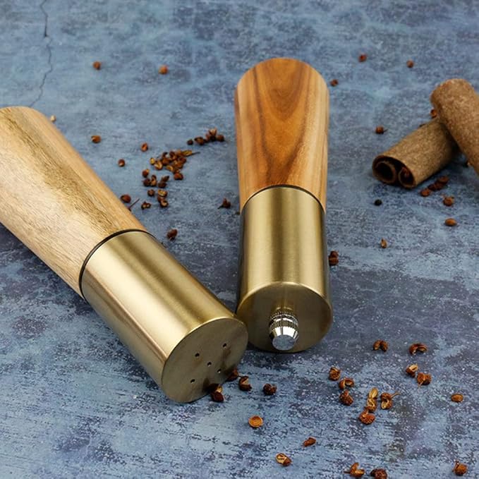 Gold Salt Shaker and Pepper Grinder Set, Stainless Steel Manual Salt Shaker and - Image 4