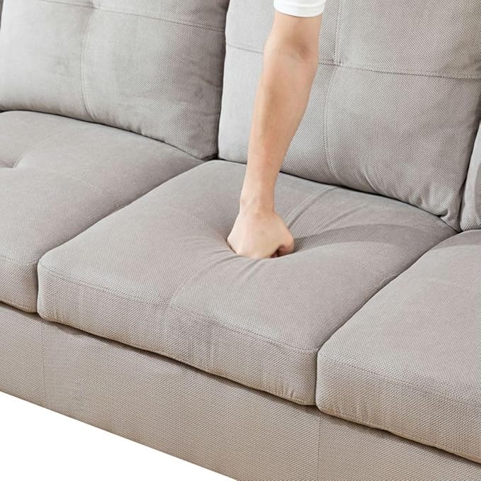 Grey White L-Shaped 3-Piece Corduroy Sofa - Image 6