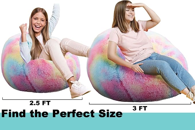 Fluffy Bean Bag Chair, 3FT Round Memory Foam Filled Bean Bag - Image 4