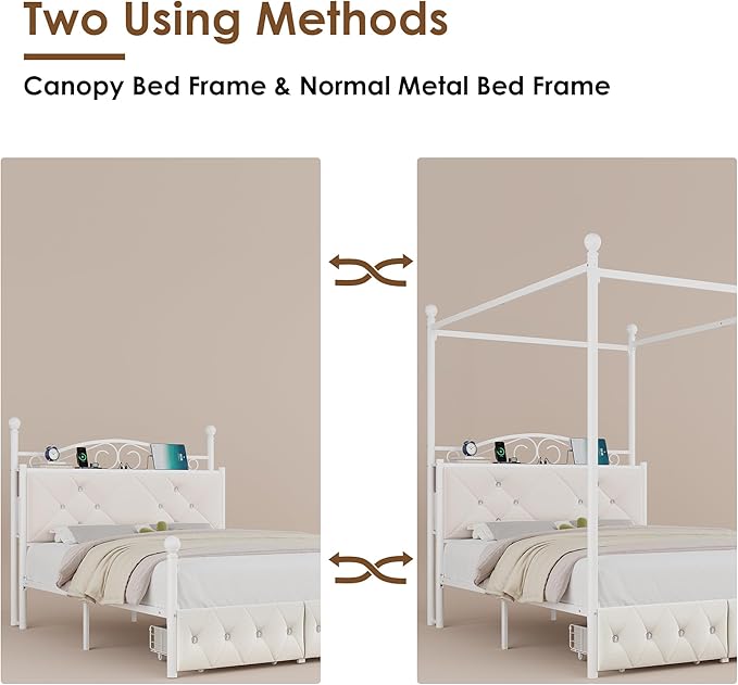 Full Upholstered Canopy Bed Frame - Image 6
