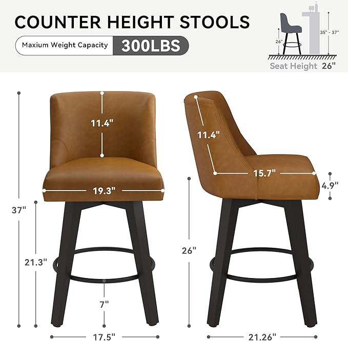 Counter Height Swivel Bar Stools Set of 4, 26 Inch Bar Stools - Image 2