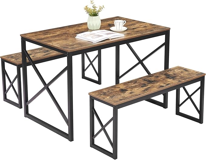 VECELO Kitchen Table with 2 Benches - Image 6