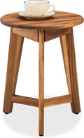 Round Side Table – Solid Acacia Wood End Table by VICTORYRELAX