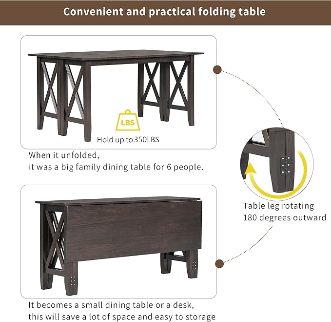 Ball & Cast 6-Piece Dining Table Set, Rectangular Dining Room Foldable Table - Image 5