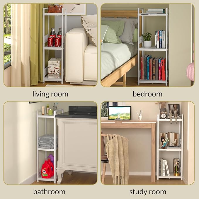 Expandable Slim Storage Shelf, 3 Tier Metal Shelving Unit - Image 7