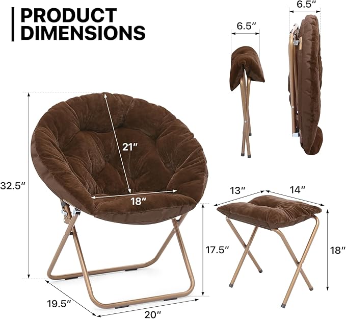 MoNiBloom Round Folding Faux Fur Saucer Chair - Image 3