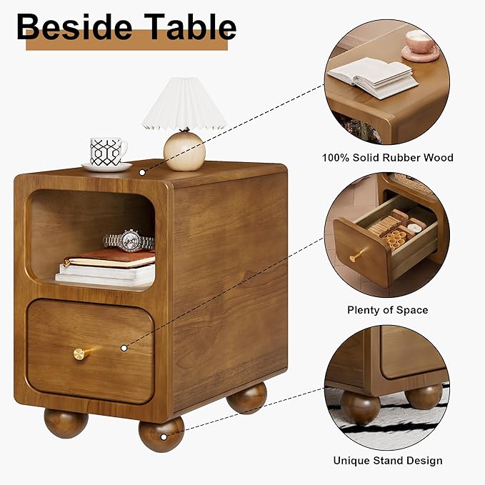 Solid Wood Nightstand, Narrow Night Stand - Image 5
