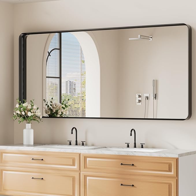 Koonmi Black Bathroom Mirror for Wall, 30x71 Inch Matte Metal Deep Framed by KOONMI