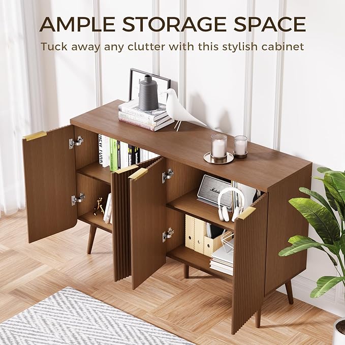 Fluted Buffet Cabinet – Modern Wood Sideboard - Image 3