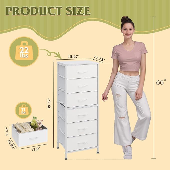 WLIVE White Tall Dresser for Bedroom, 6 Drawer Dressers & Chests of Drawers - Image 3
