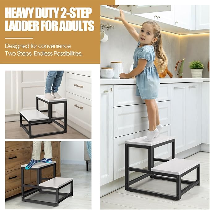 Wood and Metal 2 Step Stool for Adults & Kids – Heavy Duty Rustic Step Stools - Image 4