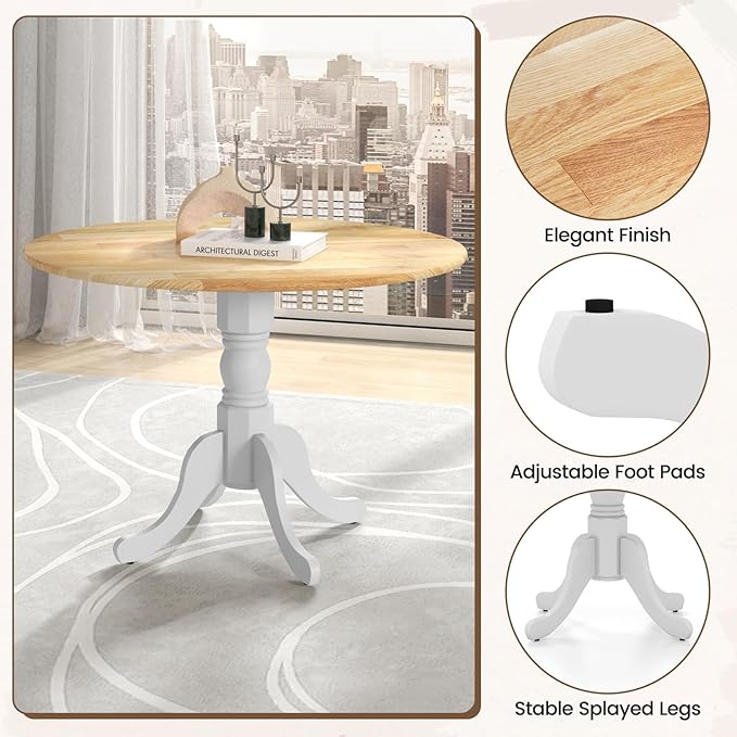 COSTWAY Round Dining Table for 4, 39-inch Wooden Kitchen Table - Image 5